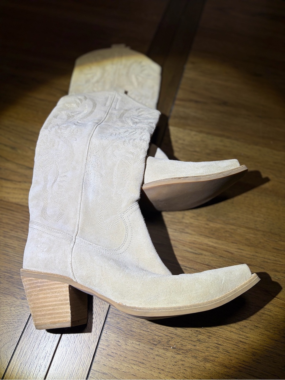 Jeffrey Campbell Women's Beige Suede Western Block Heel Boots